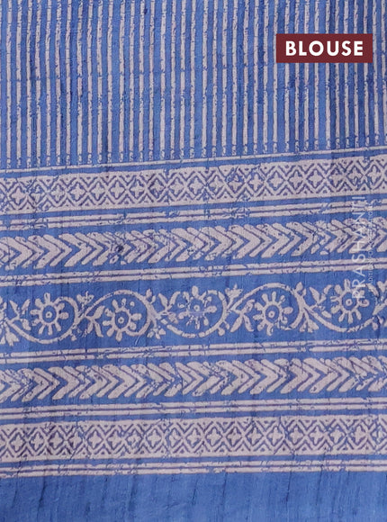 Art tussar saree pastel blue and blue with allover embroidery buttas and long printed border