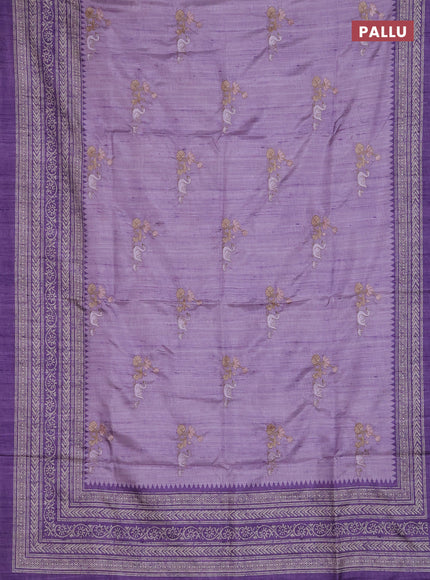 Art tussar saree lavender and purple with allover embroidery buttas and long printed border