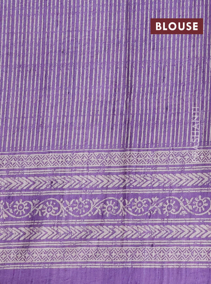 Art tussar saree lavender and purple with allover embroidery buttas and long printed border