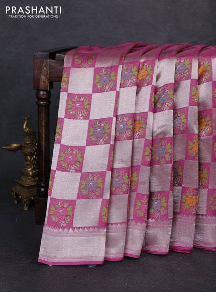 Banarasi raw silk saree magenta pink with allover silver zari weaves & paithani buttas and zari woven border