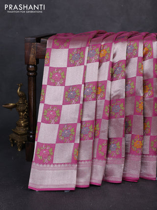 Banarasi raw silk saree magenta pink with allover silver zari weaves & paithani buttas and zari woven border