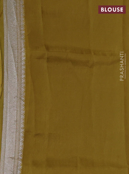 Banarasi raw silk saree mustard green with allover silver zari weaves & paithani buttas and zari woven border