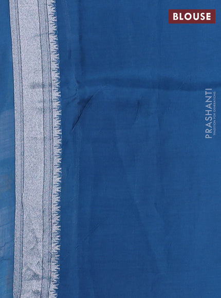 Banarasi raw silk saree peacock blue with allover silver zari weaves & paithani buttas and zari woven border