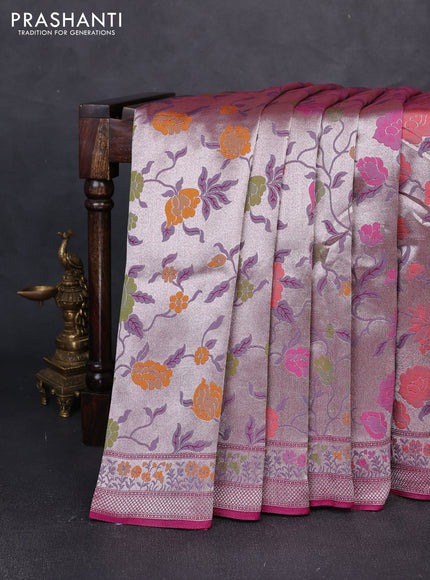 Banarasi raw silk saree wine with allover silver zari woven paithani weaves and paithani style border