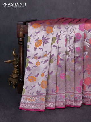 Banarasi raw silk saree wine with allover silver zari woven paithani weaves and paithani style border