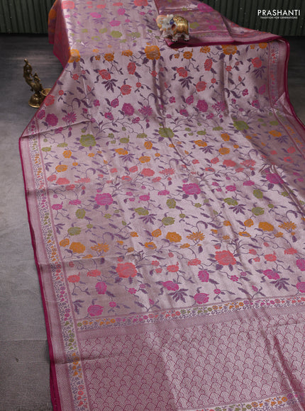 Banarasi raw silk saree wine with allover silver zari woven paithani weaves and paithani style border