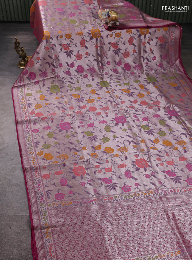 Banarasi raw silk saree wine with allover silver zari woven paithani weaves and paithani style border