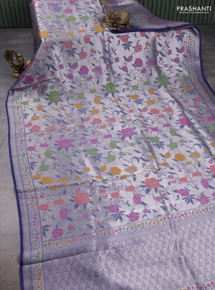 Banarasi raw silk saree navy blue with allover silver zari woven paithani weaves and paithani style border
