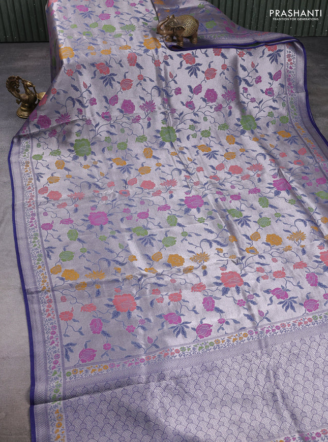 Banarasi raw silk saree navy blue with allover silver zari woven paithani weaves and paithani style border
