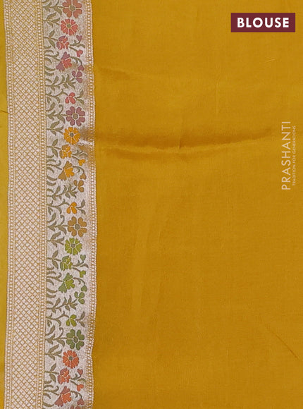 Banarasi raw silk saree mustard yellow with allover silver zari woven paithani weaves and paithani style border