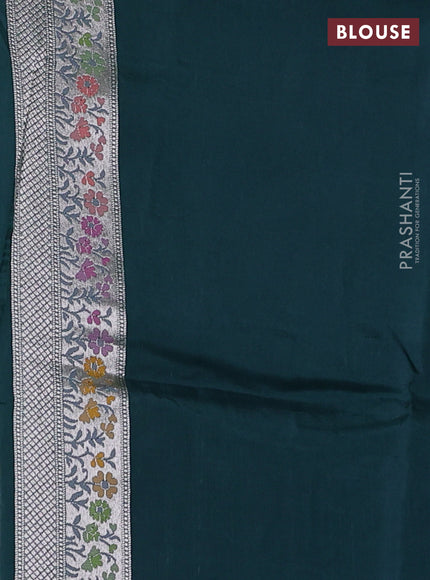 Banarasi raw silk saree peacock green with allover silver zari woven paithani weaves and paithani style border