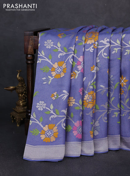 Banarasi raw silk saree blue shade with allover silver zari woven paithani weaves and zari woven border