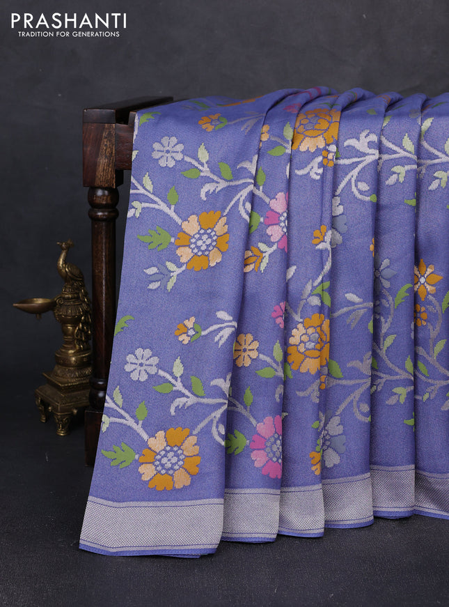 Banarasi raw silk saree blue shade with allover silver zari woven paithani weaves and zari woven border