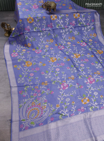 Banarasi raw silk saree blue shade with allover silver zari woven paithani weaves and zari woven border