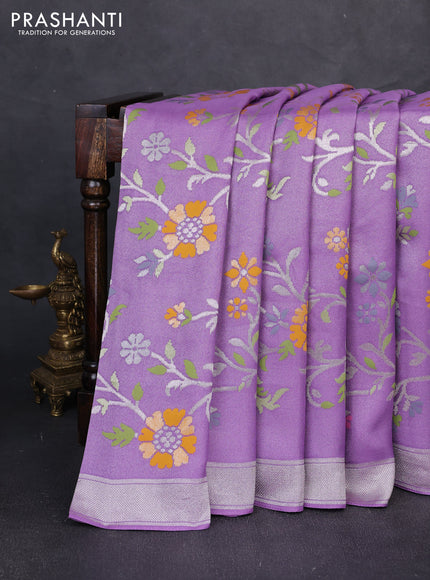 Banarasi raw silk saree lavender with allover silver zari woven paithani weaves and zari woven border