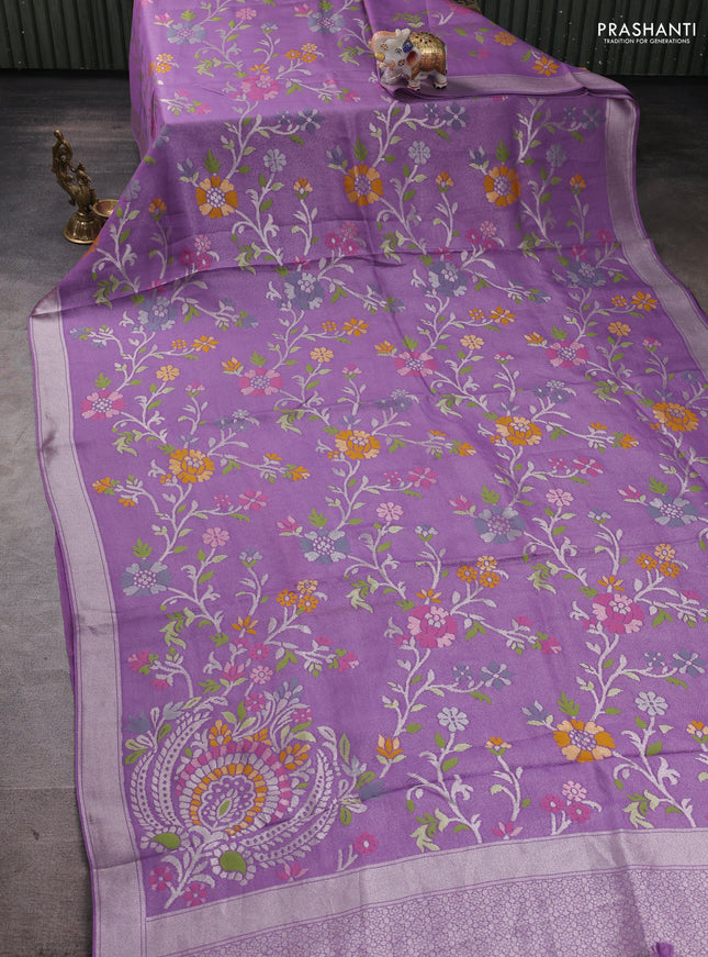 Banarasi raw silk saree lavender with allover silver zari woven paithani weaves and zari woven border