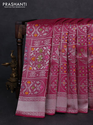 Banarasi raw silk saree megenta pink with allover silver zari woven paithani weaves and zari woven border