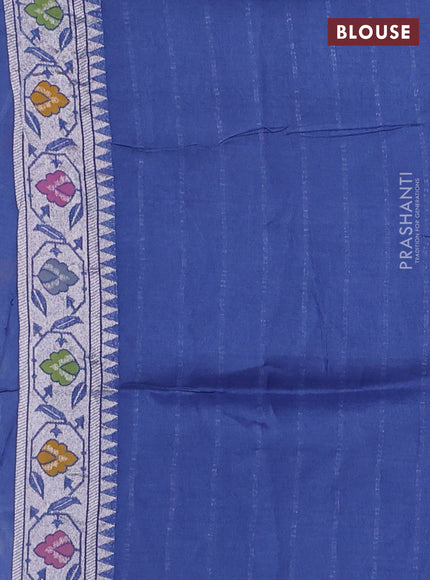 Banarasi raw silk saree blue shade with allover silver zari woven paithani weaves and paithani style border