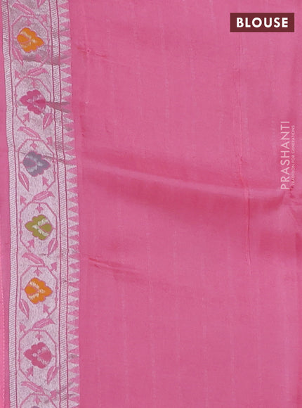 Banarasi raw silk saree light pink with allover silver zari woven paithani weaves and paithani style border