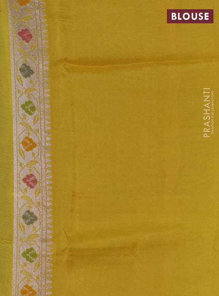 Banarasi raw silk saree yellow with allover silver zari woven paithani weaves and paithani style border