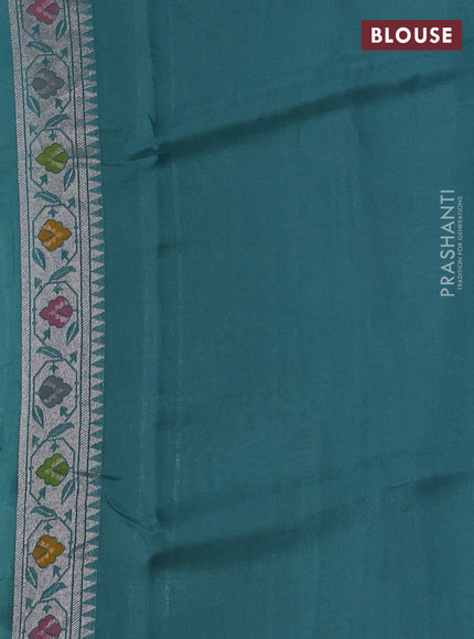 Banarasi raw silk saree teal green with allover silver zari woven paithani weaves and paithani style border