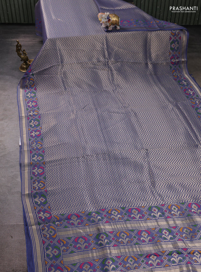 Banarasi raw silk saree blue with allover silver zari woven brocade weaves and paithani style border