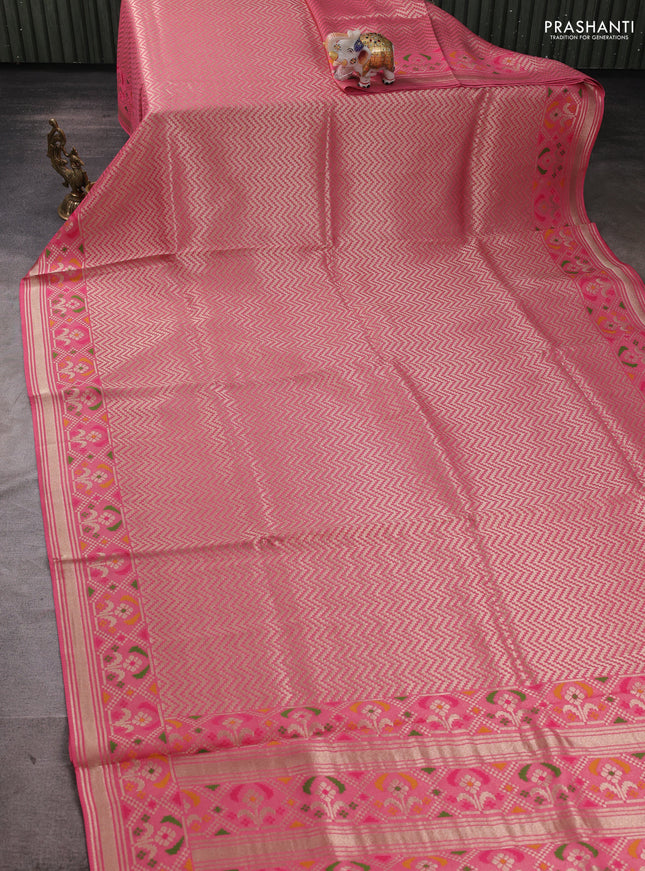 Banarasi raw silk saree light pink with allover silver zari woven brocade weaves and paithani style border