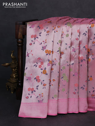 Banarasi raw silk saree light pink with allover silver zari woven paithani weaves and zari woven border