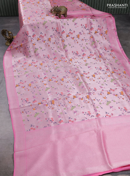 Banarasi raw silk saree light pink with allover silver zari woven paithani weaves and zari woven border