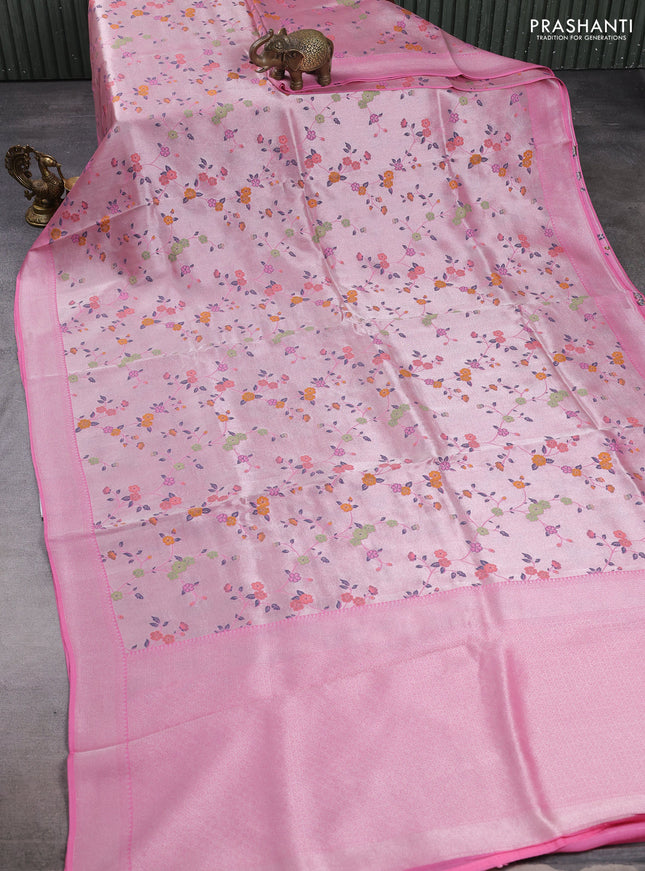 Banarasi raw silk saree light pink with allover silver zari woven paithani weaves and zari woven border
