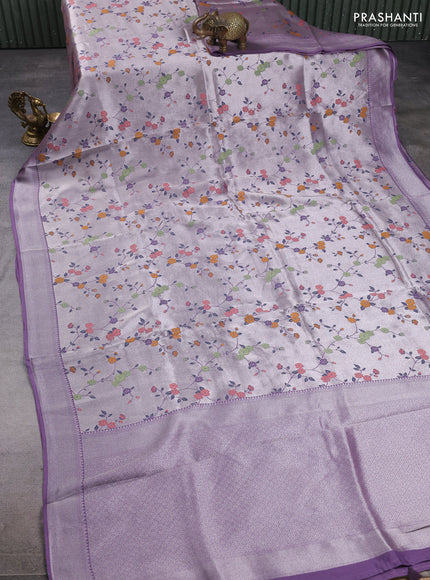 Banarasi raw silk saree pastel purple with allover silver zari woven paithani weaves and zari woven border