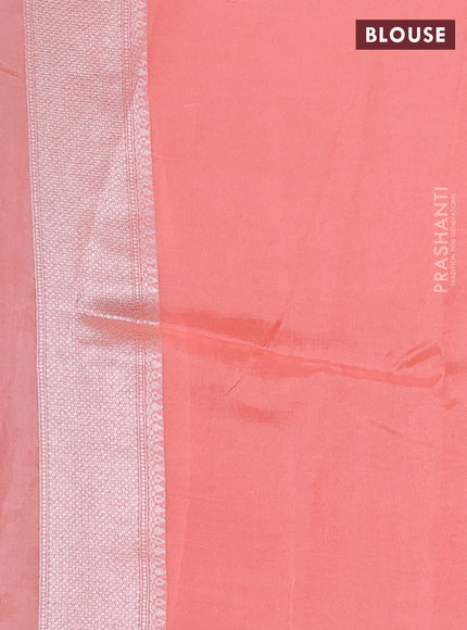 Banarasi raw silk saree peach orange with allover silver zari woven paithani weaves and zari woven border