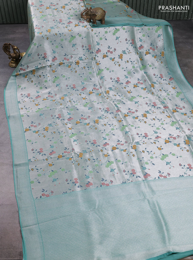 Banarasi raw silk saree teal green with allover silver zari woven paithani weaves and zari woven border