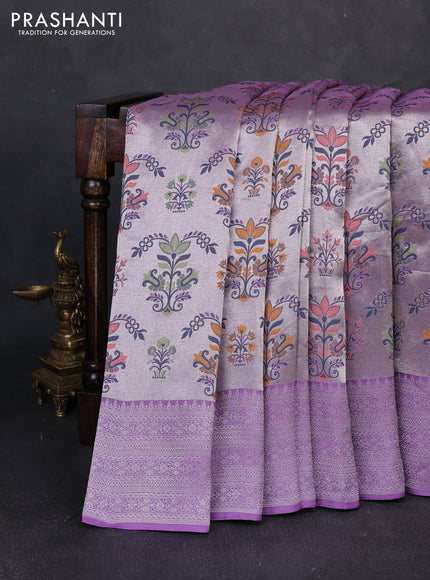 Banarasi raw silk saree lavender with allover silver zari woven paithani weaves and zari woven border