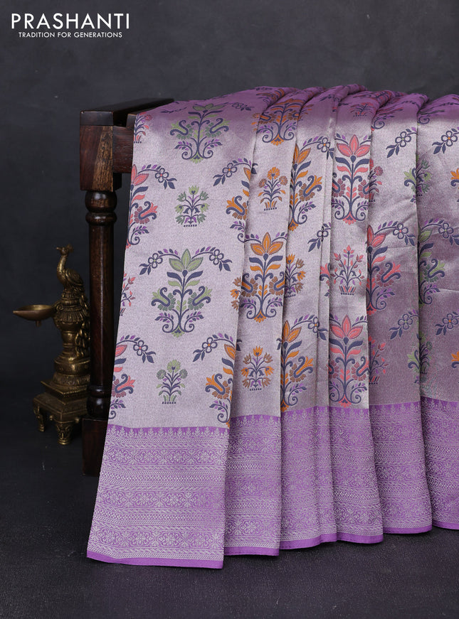 Banarasi raw silk saree lavender with allover silver zari woven paithani weaves and zari woven border