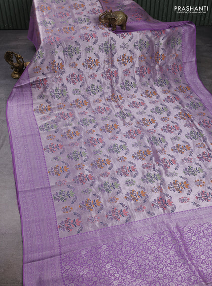Banarasi raw silk saree lavender with allover silver zari woven paithani weaves and zari woven border