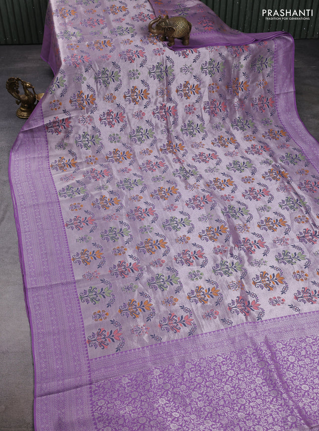 Banarasi raw silk saree lavender with allover silver zari woven paithani weaves and zari woven border