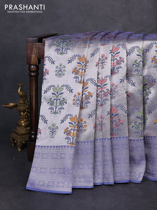 Banarasi raw silk saree blue shade with allover silver zari woven paithani weaves and zari woven border