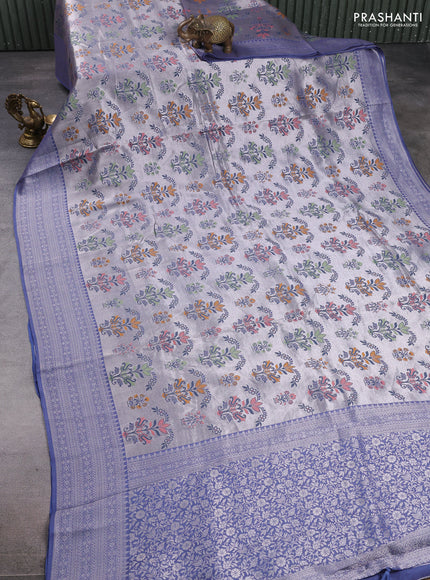 Banarasi raw silk saree blue shade with allover silver zari woven paithani weaves and zari woven border