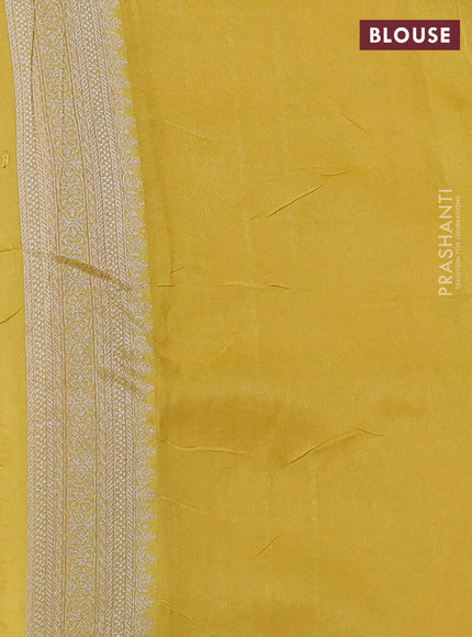 Banarasi raw silk saree yellow with allover silver zari woven paithani weaves and zari woven border