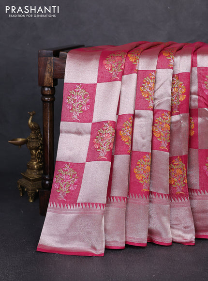 Banarasi raw silk saree magenta pink with allover silver zari weaves & paithani buttas and zari woven border