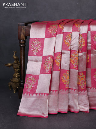 Banarasi raw silk saree magenta pink with allover silver zari weaves & paithani buttas and zari woven border