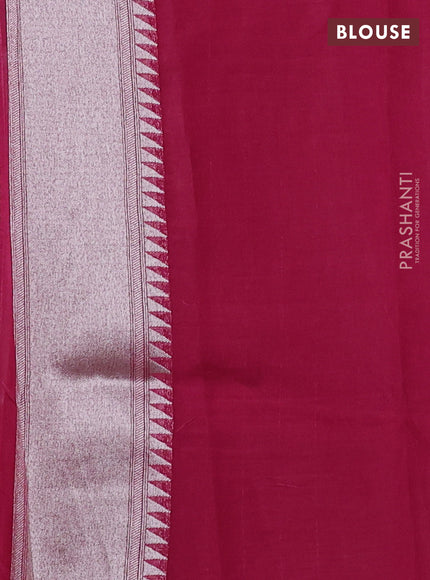 Banarasi raw silk saree magenta pink with allover silver zari weaves & paithani buttas and zari woven border