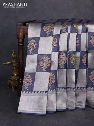 Banarasi raw silk saree peacock blue with allover silver zari weaves & paithani buttas and zari woven border