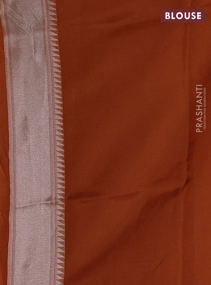 Banarasi raw silk saree rust shade with allover silver zari weaves & paithani buttas and zari woven border