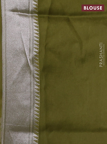 Banarasi raw silk saree mehendi green with allover silver zari weaves & paithani buttas and zari woven border