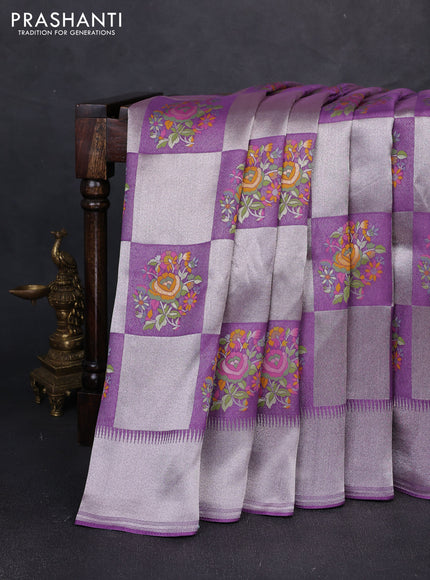 Banarasi raw silk saree lavender with allover silver zari weaves & paithani buttas and zari woven border