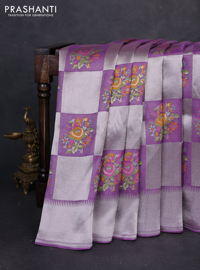Banarasi raw silk saree lavender with allover silver zari weaves & paithani buttas and zari woven border