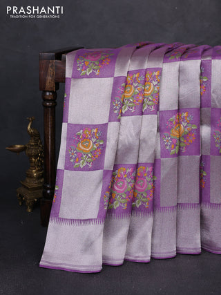 Banarasi raw silk saree lavender with allover silver zari weaves & paithani buttas and zari woven border