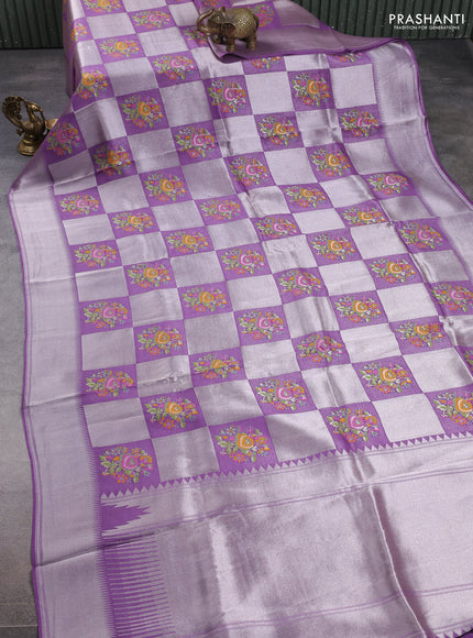 Banarasi raw silk saree lavender with allover silver zari weaves & paithani buttas and zari woven border